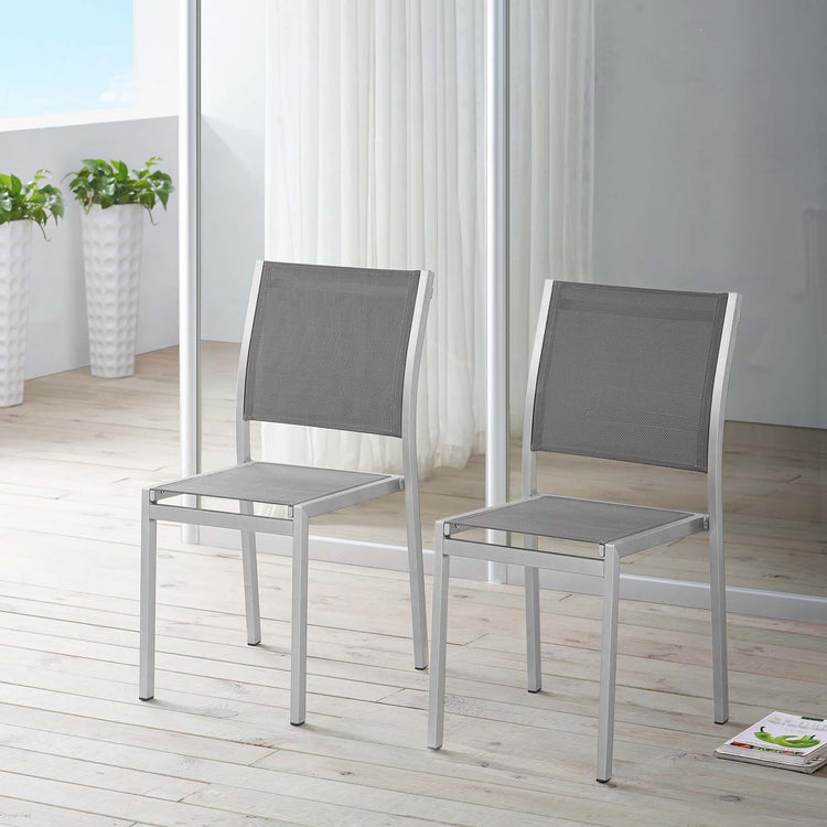 Shore Outdoor Patio Aluminum Side Chair Set of 2 - Silver Gray