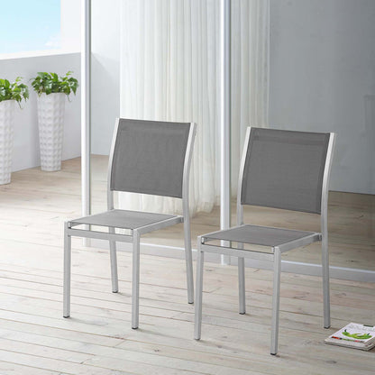 Shore Outdoor Patio Aluminum Side Chair Set of 2 - Silver Gray