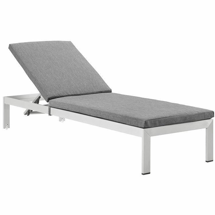Shore Outdoor Patio Aluminum Chaise with Cushions - Silver Gray