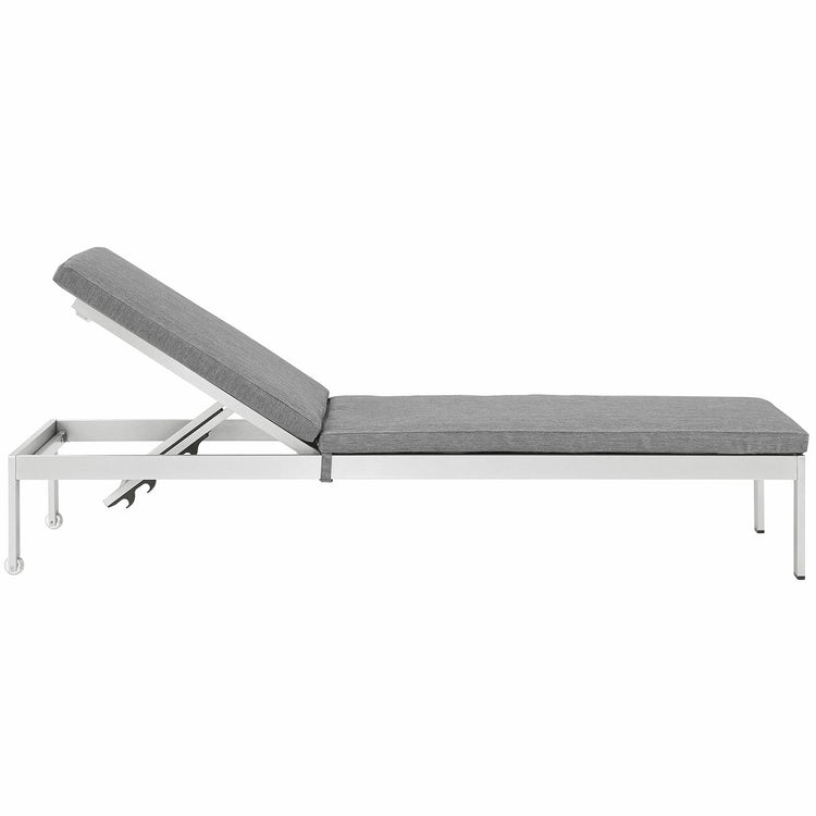 Shore Outdoor Patio Aluminum Chaise with Cushions - Silver Gray