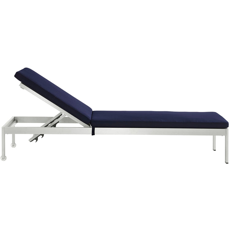 Shore Outdoor Patio Aluminum Chaise with Cushions - Silver Navy