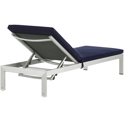 Shore Outdoor Patio Aluminum Chaise with Cushions - Silver Navy