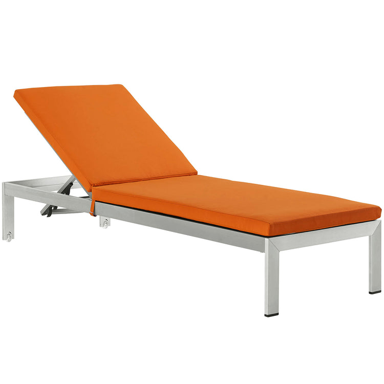 Shore Outdoor Patio Aluminum Chaise with Cushions - Silver Orange