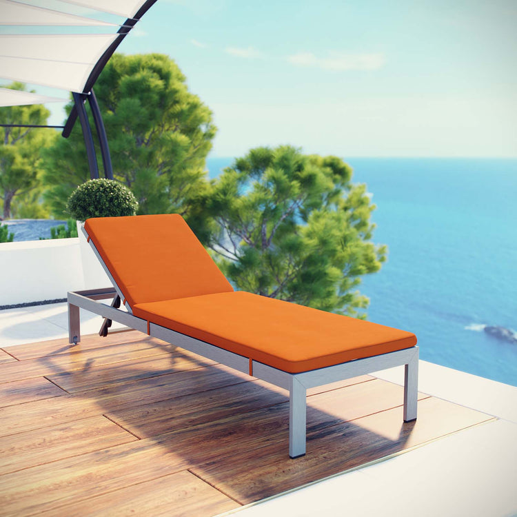 Shore Outdoor Patio Aluminum Chaise with Cushions - Silver Orange