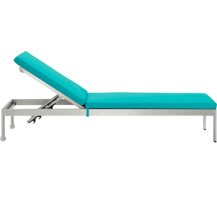 Shore Outdoor Patio Aluminum Chaise with Cushions - Silver Turquoise
