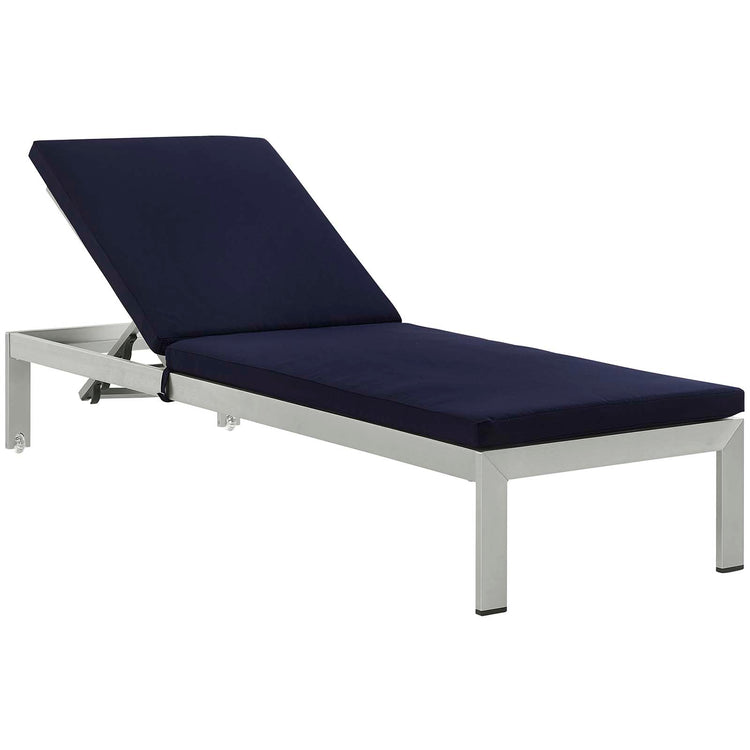 Shore Outdoor Patio Aluminum Chaise with Cushions Set of 2 - Silver Navy