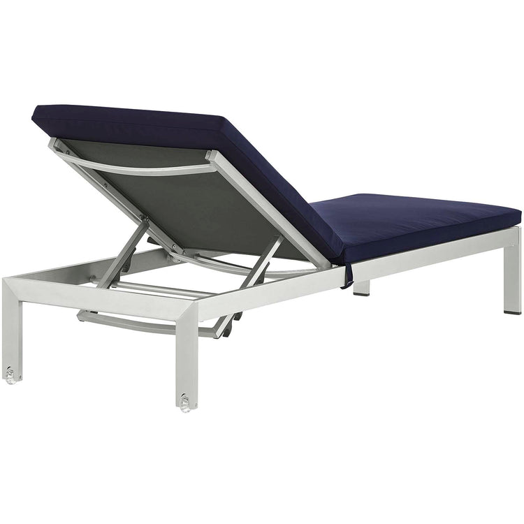 Shore Outdoor Patio Aluminum Chaise with Cushions Set of 2 - Silver Navy