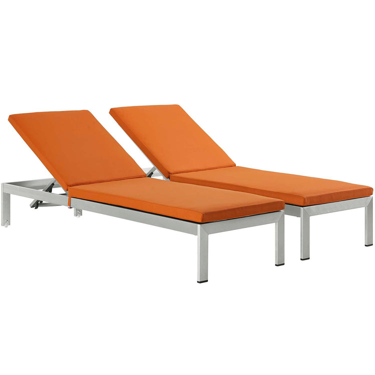 Shore Outdoor Patio Aluminum Chaise with Cushions Set of 2 - Silver Orange