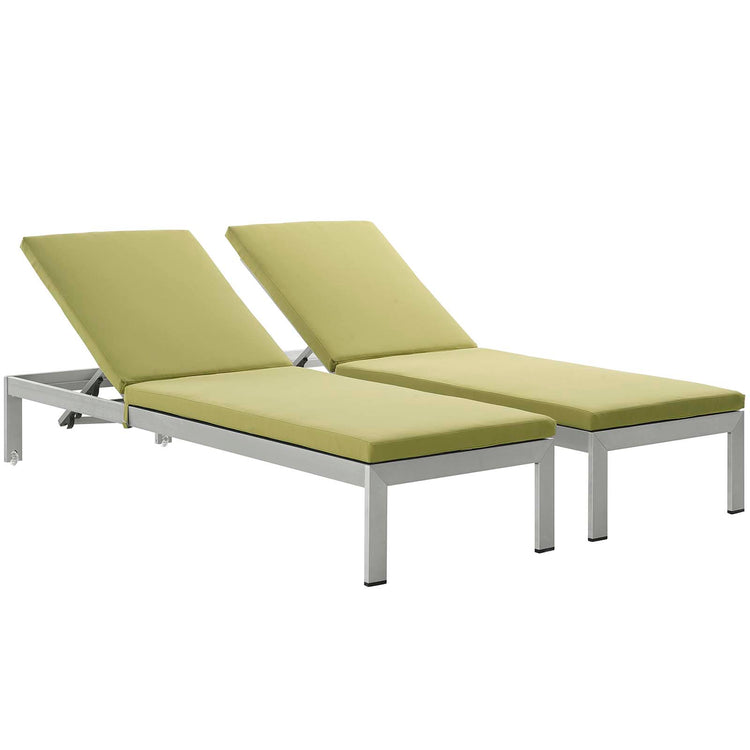 Shore Outdoor Patio Aluminum Chaise with Cushions Set of 2 - Silver Peridot