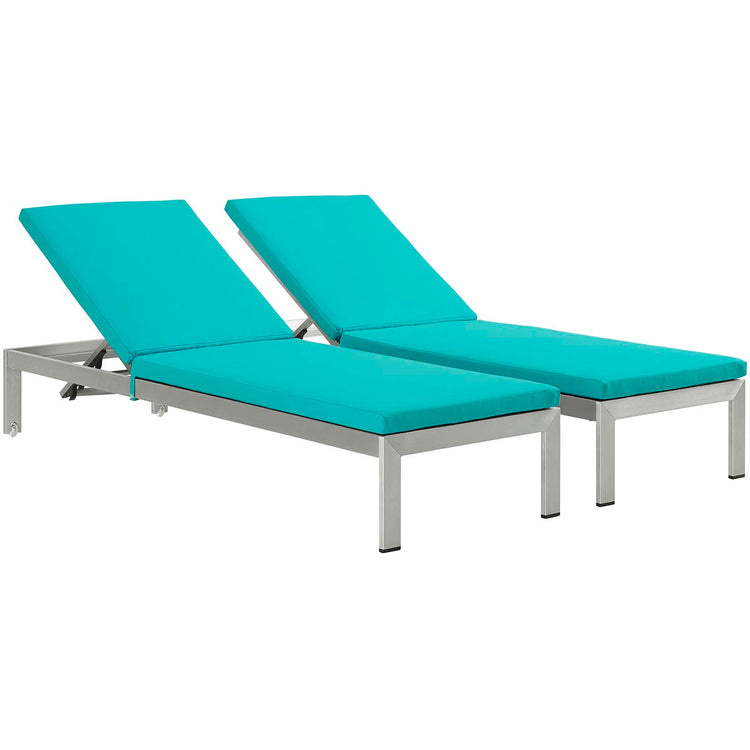 Shore Outdoor Patio Aluminum Chaise with Cushions Set of 2 - Silver Turquoise