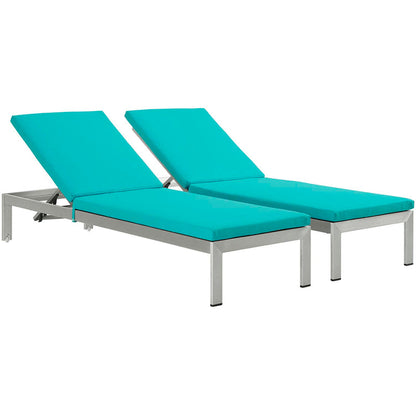 Shore Outdoor Patio Aluminum Chaise with Cushions Set of 2 - Silver Turquoise