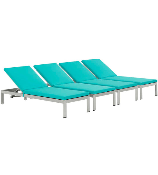 Shore Outdoor Patio Aluminum Chaise with Cushions Set of 4 - Silver Turquoise