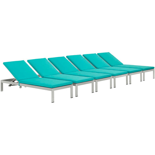 Shore Outdoor Patio Aluminum Chaise with Cushions Set of 6 - Silver Turquoise