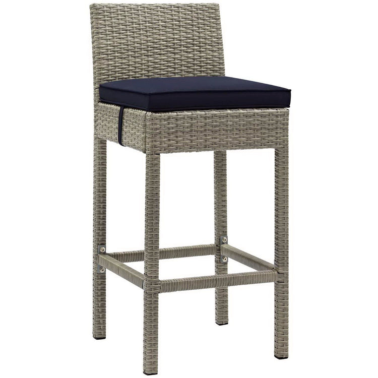 Conduit Outdoor Wicker Rattan Bar Stool - Light Gray Navy