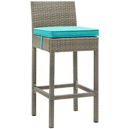 Conduit Outdoor Wicker Rattan Bar Stool - Light Gray Turquoise