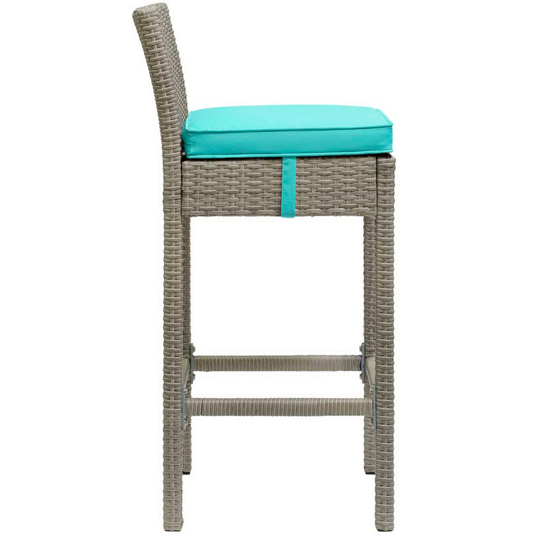Conduit Outdoor Wicker Rattan Bar Stool - Light Gray Turquoise