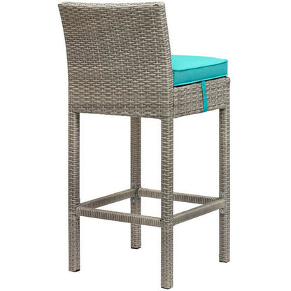 Conduit Outdoor Wicker Rattan Bar Stool - Light Gray Turquoise