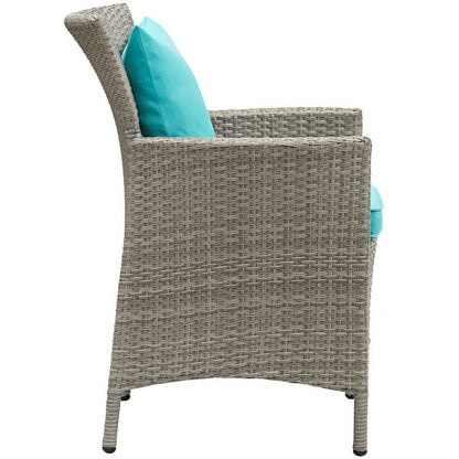 Conduit Outdoor Wicker Rattan Dining Armchair - Light Gray Turquoise