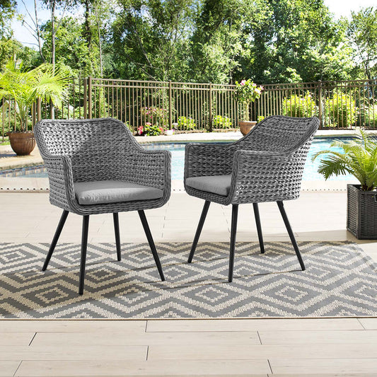 Endeavor Outdoor Patio Wicker Rattan Dining Armchair Set of 2 - Default Title