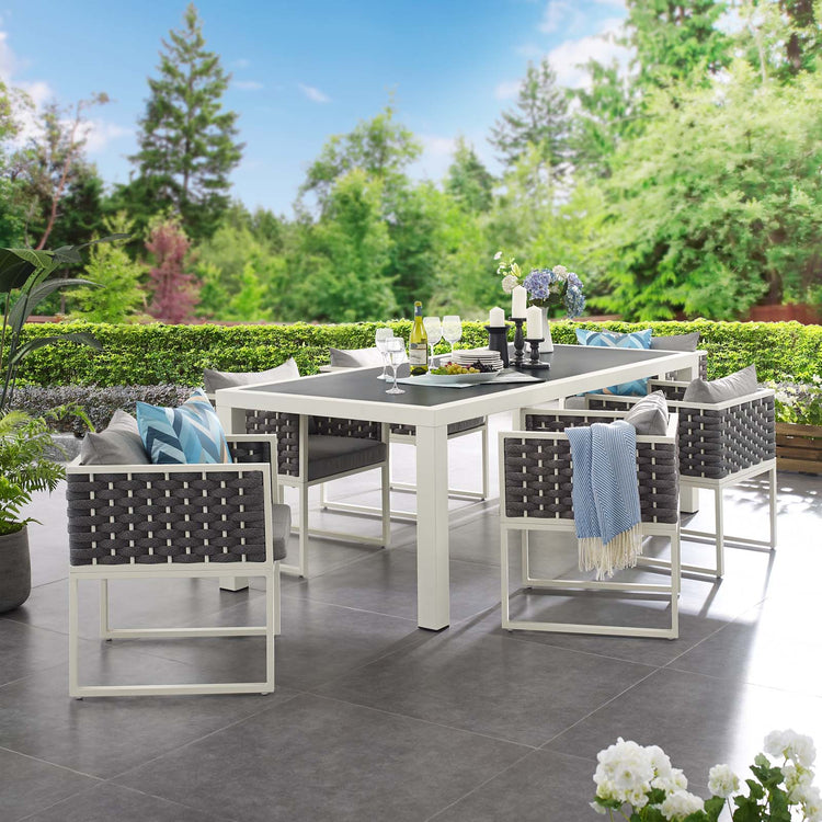 Stance 7 Piece Outdoor Patio Aluminum Dining Set - White Gray
