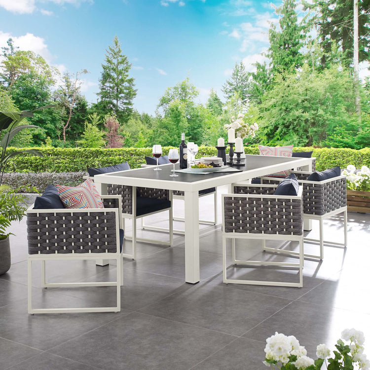 Stance 7 Piece Outdoor Patio Aluminum Dining Set - White Navy