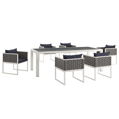 Stance 7 Piece Outdoor Patio Aluminum Dining Set - White Navy