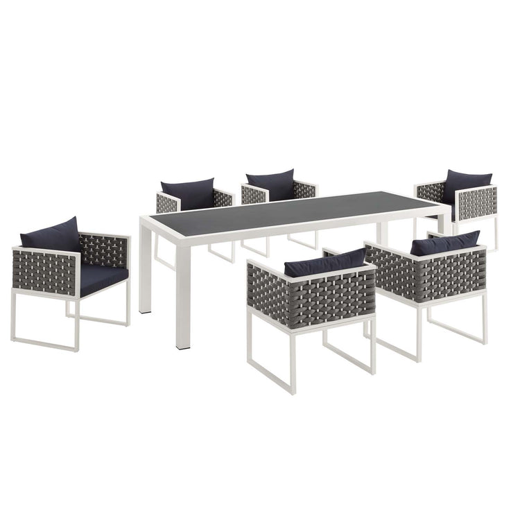 Stance 7 Piece Outdoor Patio Aluminum Dining Set - White Navy