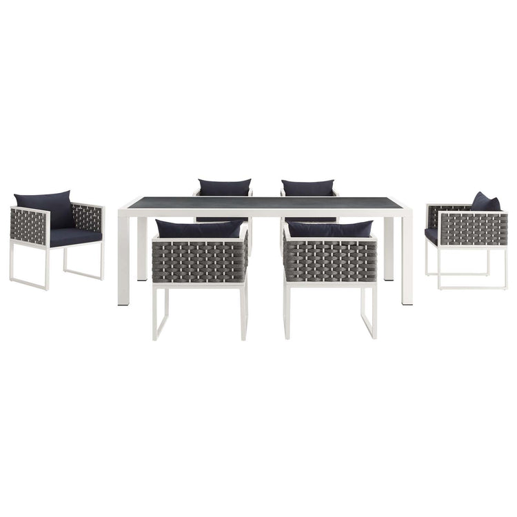 Stance 7 Piece Outdoor Patio Aluminum Dining Set - White Navy