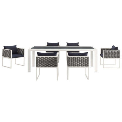 Stance 7 Piece Outdoor Patio Aluminum Dining Set - White Navy