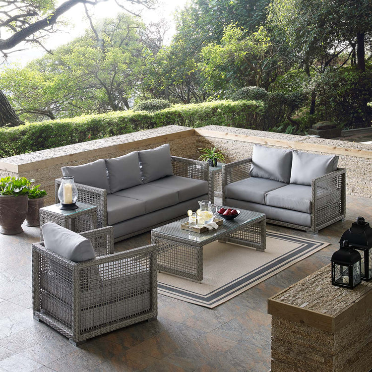 Aura 6 Piece Outdoor Patio Wicker Rattan Set - Gray Gray