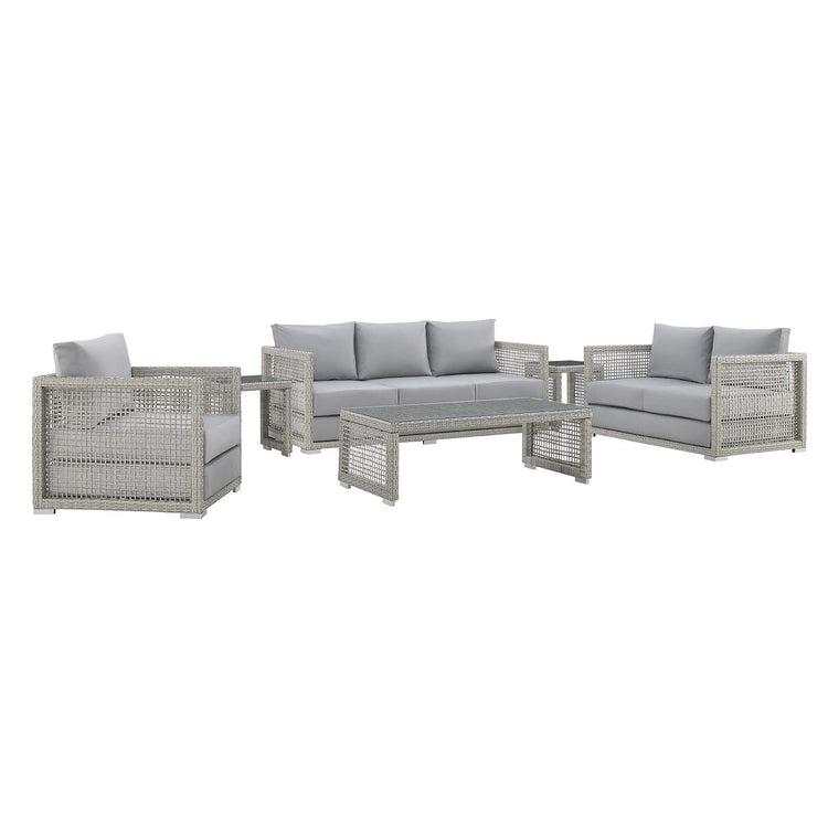 Aura 6 Piece Outdoor Patio Wicker Rattan Set - Gray Gray