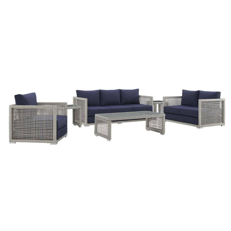 Aura 6 Piece Outdoor Patio Wicker Rattan Set - Gray Navy