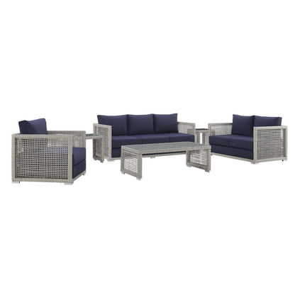 Aura 6 Piece Outdoor Patio Wicker Rattan Set - Gray Navy
