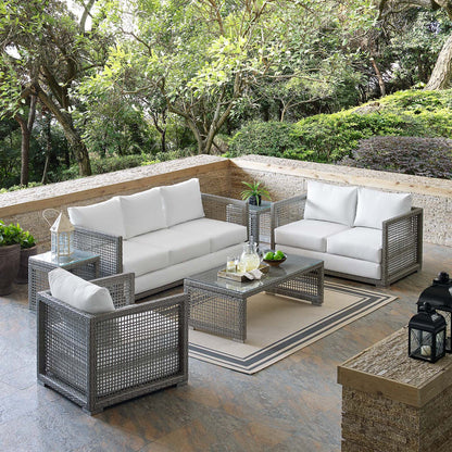 Aura 6 Piece Outdoor Patio Wicker Rattan Set - Gray White