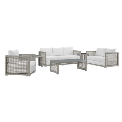Aura 6 Piece Outdoor Patio Wicker Rattan Set - Gray White