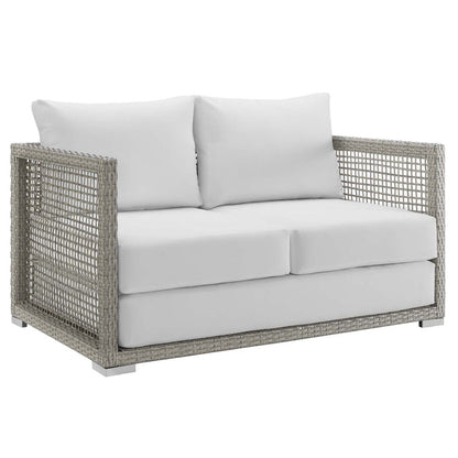 Aura 6 Piece Outdoor Patio Wicker Rattan Set - Gray White