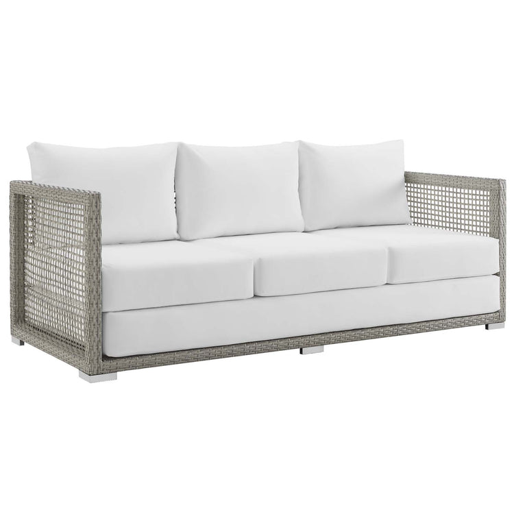 Aura 6 Piece Outdoor Patio Wicker Rattan Set - Gray White