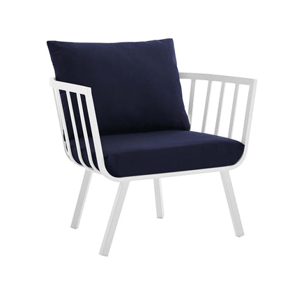 Riverside Outdoor Patio Aluminum Armchair - White Navy