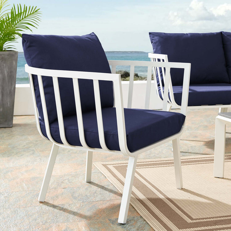 Riverside Outdoor Patio Aluminum Armchair - White Navy