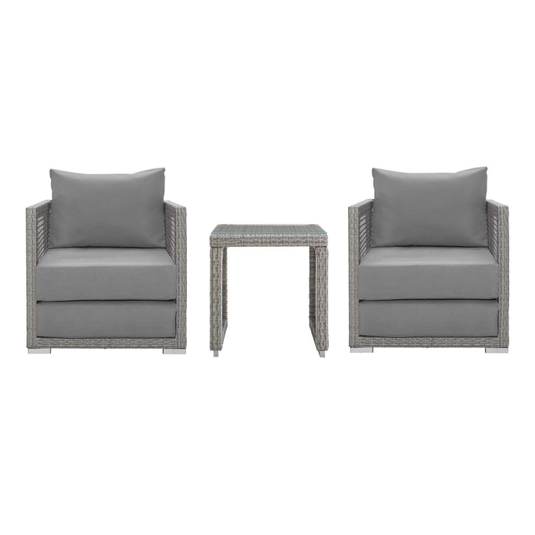 Aura 3 Piece Outdoor Patio Wicker Rattan Set - Gray Gray
