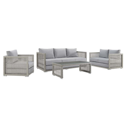 Aura 4 Piece Outdoor Patio Wicker Rattan Set - Gray Gray