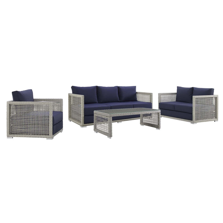 Aura 4 Piece Outdoor Patio Wicker Rattan Set - Gray Navy