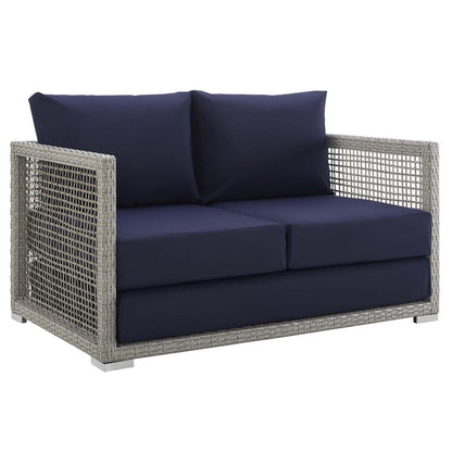 Aura 4 Piece Outdoor Patio Wicker Rattan Set - Gray Navy