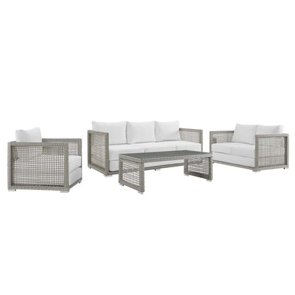 Aura 4 Piece Outdoor Patio Wicker Rattan Set - Gray White