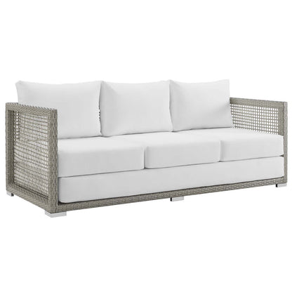Aura 4 Piece Outdoor Patio Wicker Rattan Set - Gray White
