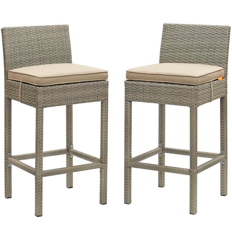 Conduit Outdoor Wicker Rattan Bar Stool Set of 2 - Light Gray Beige