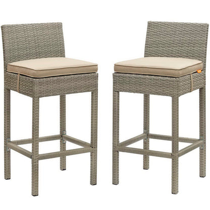 Conduit Outdoor Wicker Rattan Bar Stool Set of 2 - Light Gray Beige