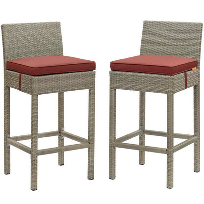 Conduit Outdoor Wicker Rattan Bar Stool Set of 2 - Light Gray Currant