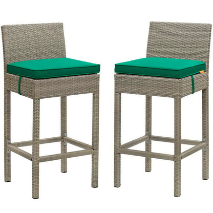 Conduit Outdoor Wicker Rattan Bar Stool Set of 2 - Light Gray Green