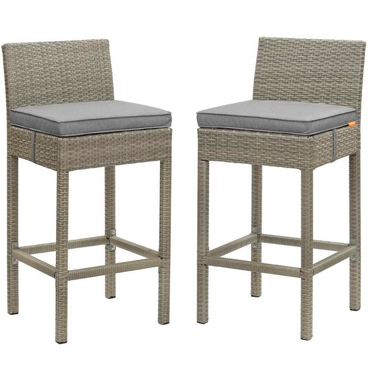 Conduit Outdoor Wicker Rattan Bar Stool Set of 2 - Light Gray Gray